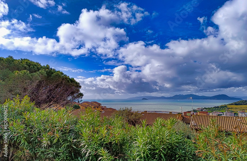 Panorama of the Elbe canal from the promontory of Piombino Tuscany Italy