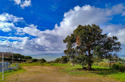 Panorama of the Elbe canal from the promontory of Piombino Tuscany Italy