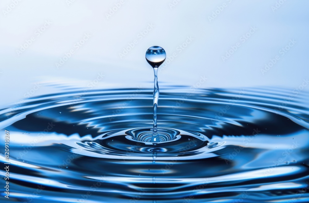 Drop of water suspended in the air about to fall to the surface, with ripples visible below, conveying tranquility, serenity and calm. Drop of water suspended in the air about to fall to the surface, with ripples visible below, conveying tranquility, serenity and calm.