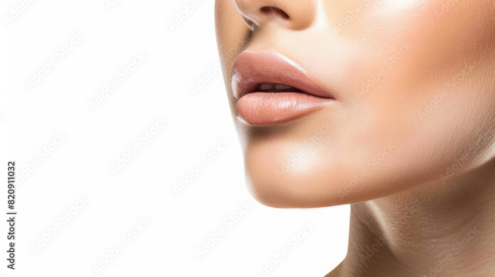 face of white female model with smooth white chin neck upper body isolated on white background face of white female model with smooth white chin neck upper body isolated on white background