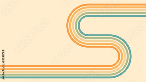 Abstract background of rainbow groovy Wavy Line design in 1970s Hippie Retro style. Vector pattern ready to use for cloth, textile, wrap and other.