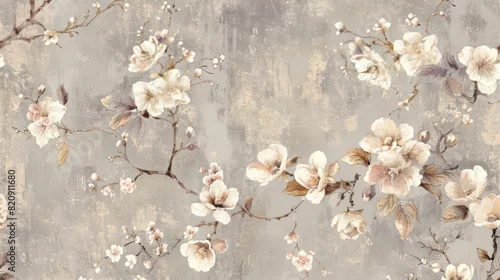 Obraz Embrace the romance of a bygone era with a vintage floral wallpaper design, featuring delicate blooms and muted colors that exude nostalgic charm