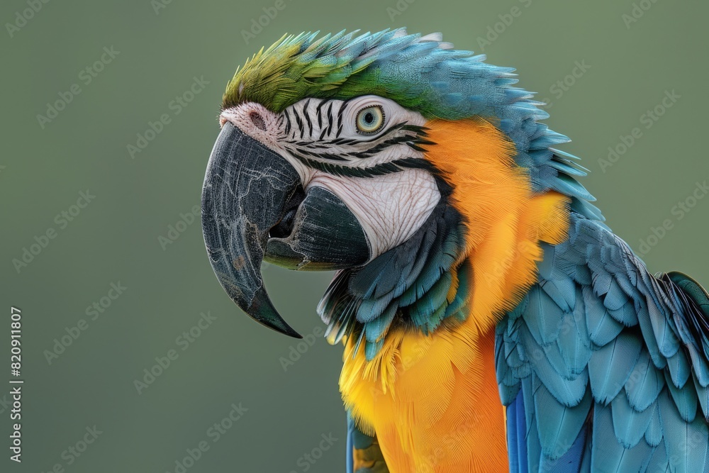 Naklejka premium Beautiful macaw, bokeh background.