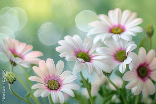 Light green background with beautiful flowers  spring.