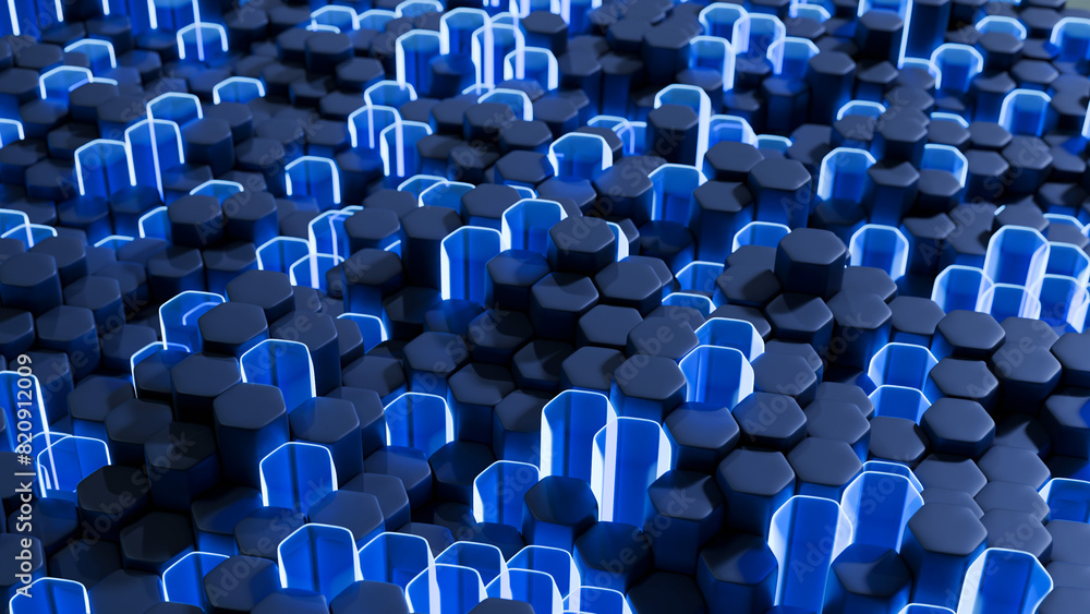 Fototapeta premium 3D background. Dynamic background with hexagons separated by height. In a modern 3D style.
