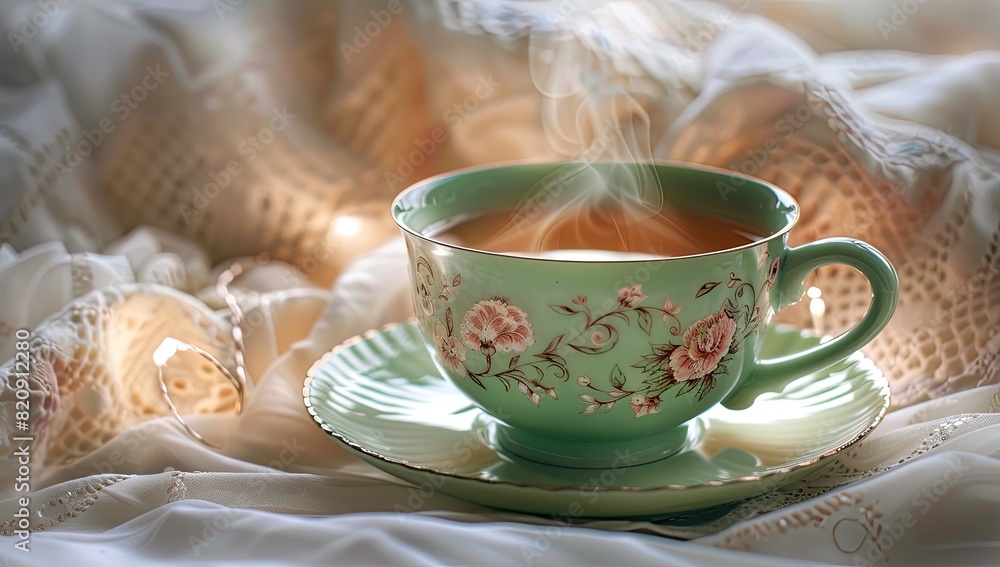 Delicate Green Teacup with Floral Patterns Delicate Green Teacup with Floral Patterns