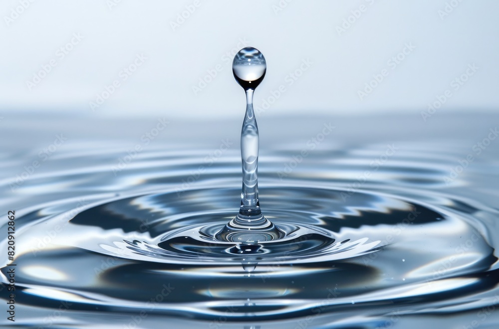 Drop of water suspended in the air about to fall to the surface, with ripples visible below, conveying tranquility, serenity and calm. Drop of water suspended in the air about to fall to the surface, with ripples visible below, conveying tranquility, serenity and calm.