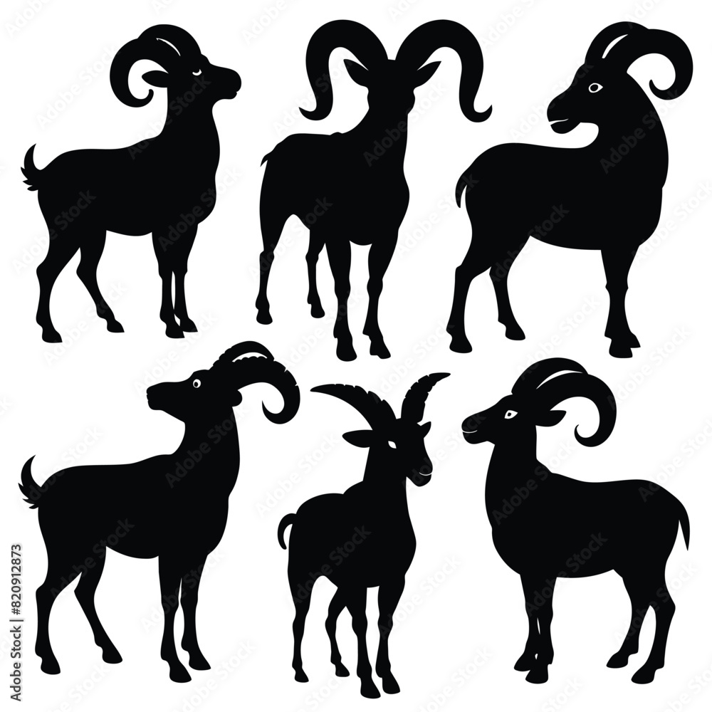 set-of-aoudad-sheep-black-silhouette-vector-on-a-white-background-stock