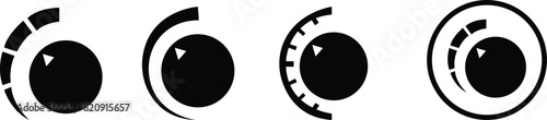 regulator knob vector icons set. Switch or tumbler. Level volume control. Vector, volume level knob and round controller. Control knob. Linear flat volume level buttons, on transparent background.