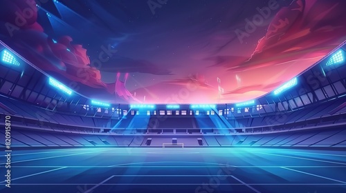 Public Buildings. Football Arena. Sports stadium with lights background photo