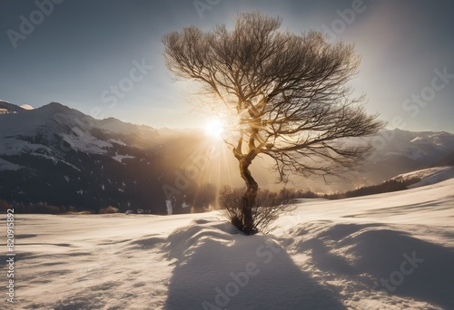 A view of a Single tree in the mountains