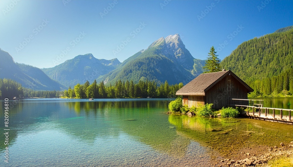 wonderful sunny scenery splendid mountain landscape scenic image of fairy tale hintersee lake of summer popular travel and hiking destination picture of wild area awesome background of nature