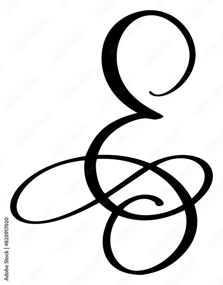 Vector calligraphy hand drawn letter E logo. Script font. Handwritten brush style