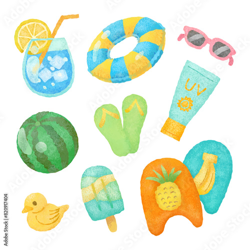 手書き風プールのイラストセット