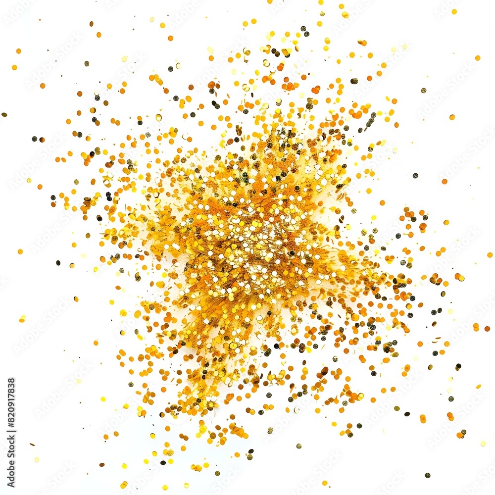 Yellow and Gold Confetti Fireworks on White Background