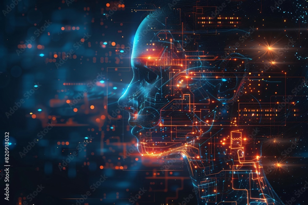 Fototapeta premium A woman undergoes facial recognition holographic imaging