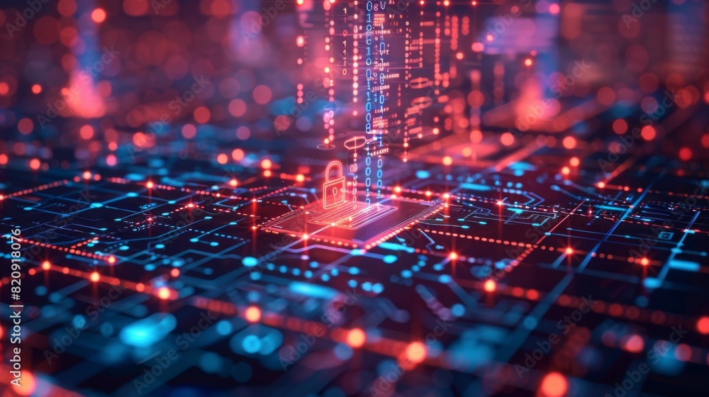 Double exposure of a blockchain network overlaid with a digital padlock and cybersecurity matrix Double exposure of a blockchain network overlaid with a digital padlock and cybersecurity matrix