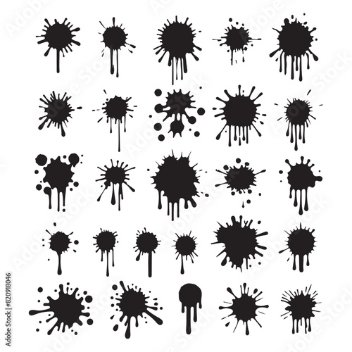 Silhouette set of Ink blots and drips. Vector isolated illustration