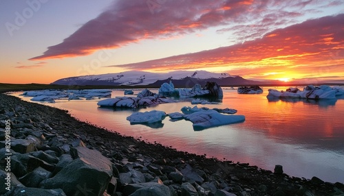 sunset at jokulsarlon glacier lagoon photo