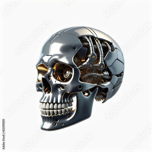 Cyborg head skull. Isolated...