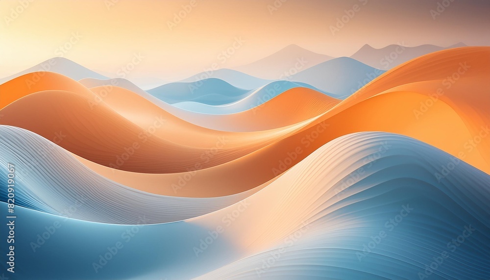 abstract orange blanc and blue background with waves generative ai