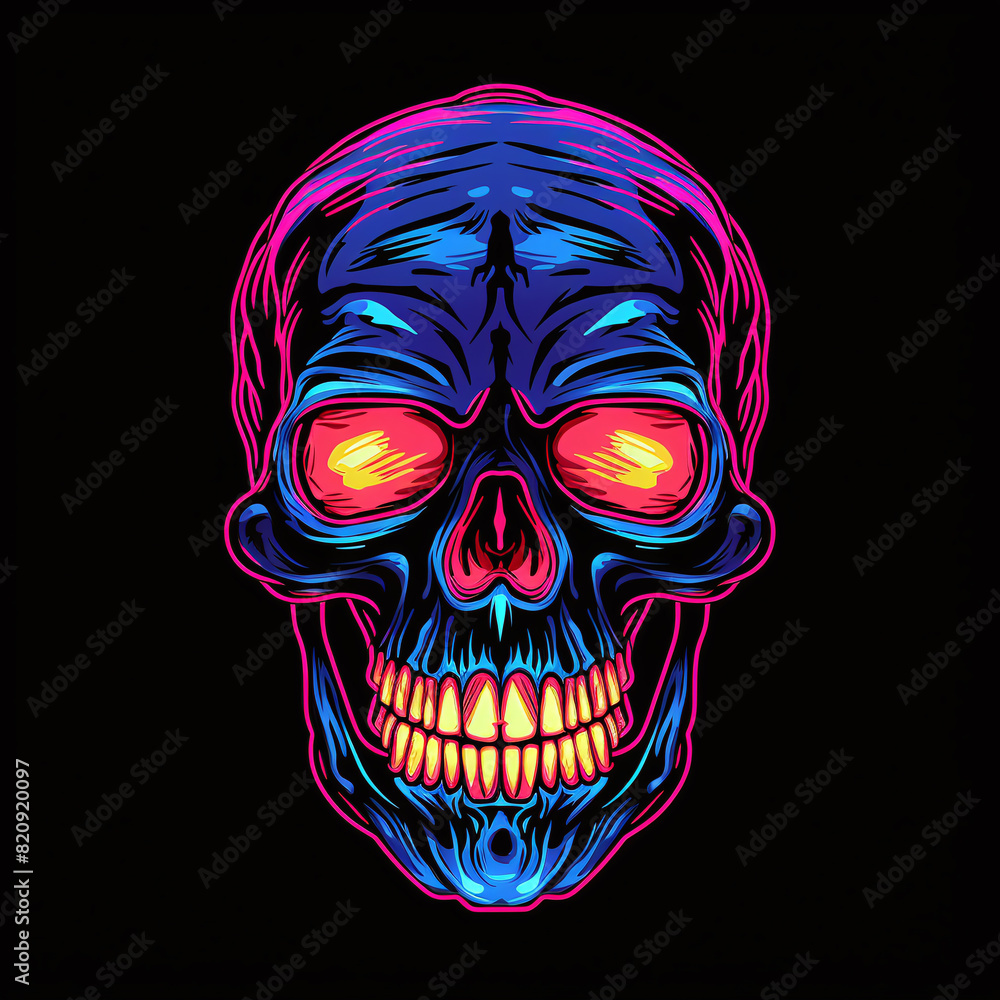 Neon trashcore skull vector style illustration. Neon trashcore skull vector style illustration.