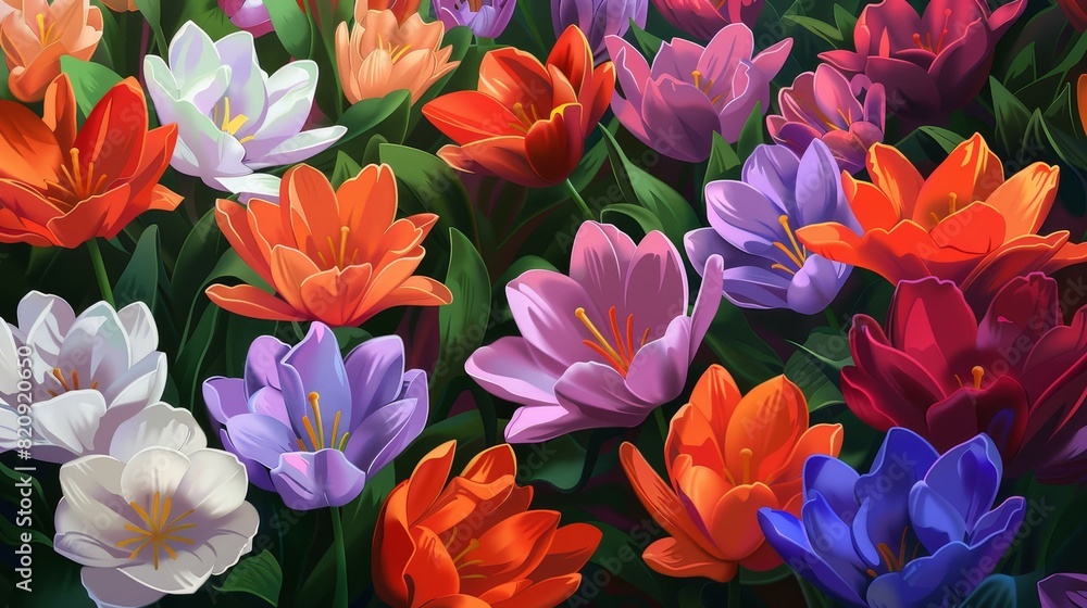 Obraz premium Vibrant garden bursting with contrasting colored flowers.