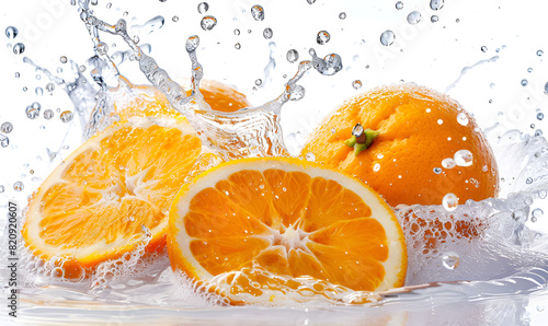 Fresh slice orange splash into water