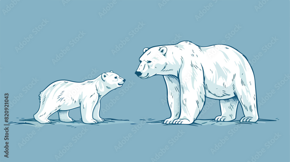 Angry mother and sad baby polar bears hand drawn 