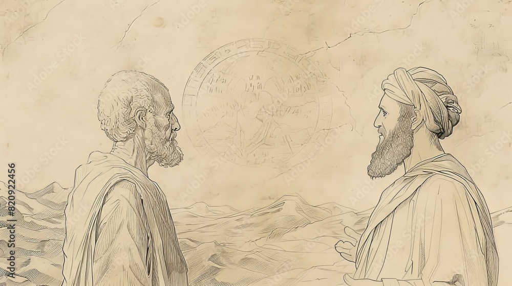 Fototapeta premium The Story of Abraham Preparing to Sacrifice Isaac on Mount Moriah - Biblical Illustration