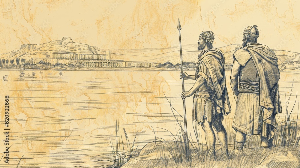 Obraz premium The Story of Gideon Selecting His Army by the Water - Biblical Illustration