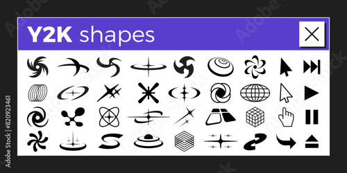 Obraz na płótnie Y2K style design asset. Retro PC user interface elements. 2000s vector shapes, symbols, frames, objects for posters, flyers, banners, clothes, social media, graphic design. Y2K aesthetics. w salonie