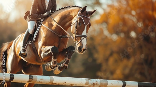 A horse and rider gracefully jumping over an obstacle during an equestrian event