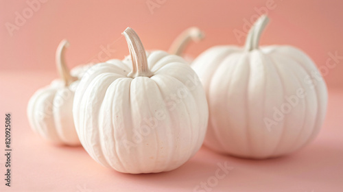 White Halloween pumpkins on color background closeup -