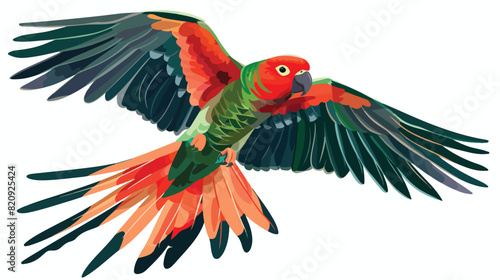Australian King parrot flying with spread wings. Trop