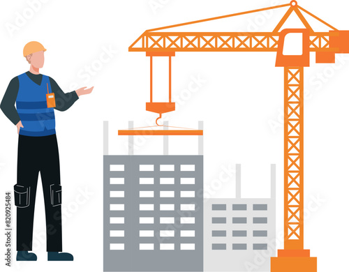 Worker looking at crane.