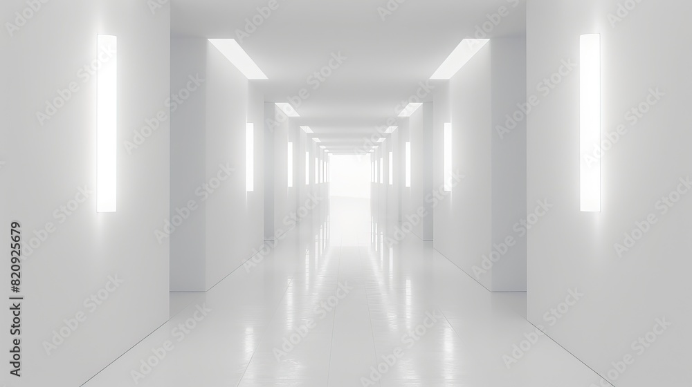 3D empty long corridor or hallway in the color of white 3D empty long corridor or hallway in the color of white