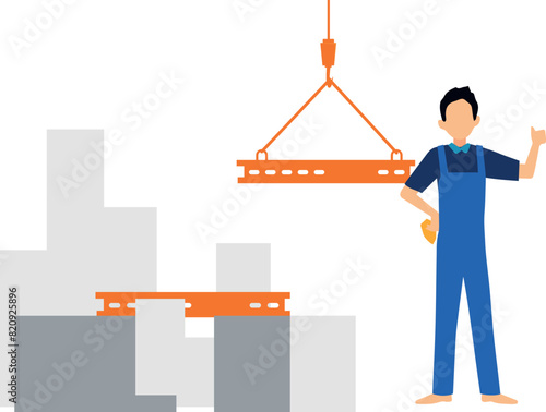 Worker watching crane work.