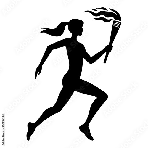 Female Athlete running with a torch. Vector illustration