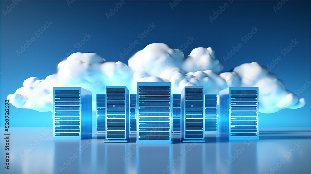 Fototapeta premium Cloud Computing Technology Concept Illustration with Sky and Data Network Symbol