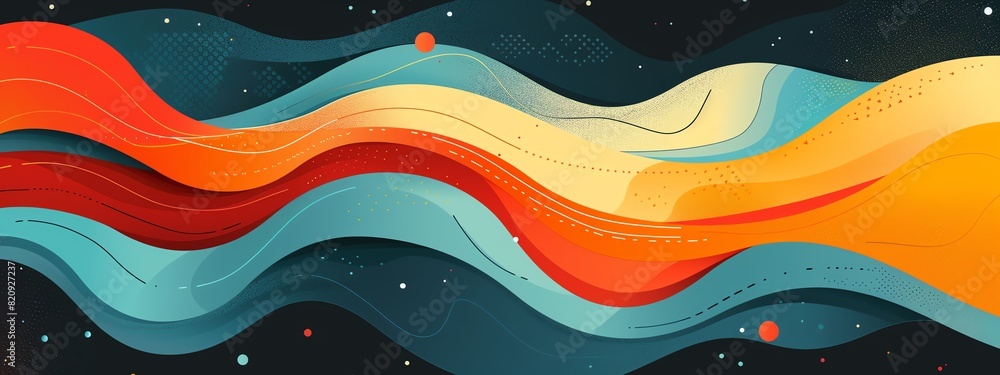 Vibrant abstract wave pattern with colorful flowing lines on a dark background, perfect for modern art and design projects. Vibrant abstract wave pattern with colorful flowing lines on a dark background, perfect for modern art and design projects.
