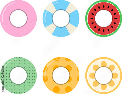 Summer water sports item, tube illustrations, tube elements, tube vector illustration, no background.