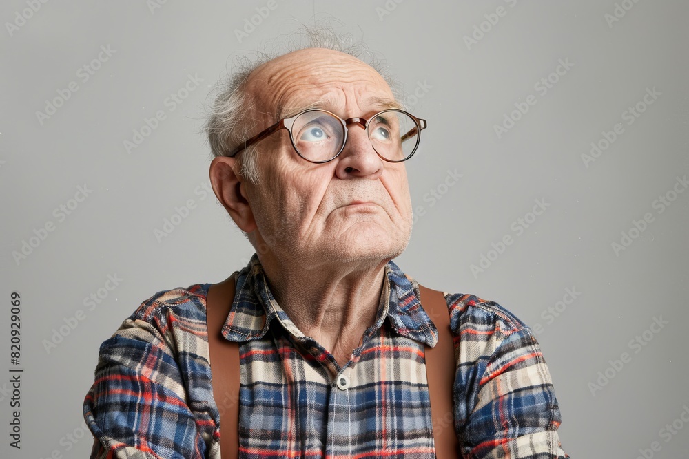 An elderly man with a thoughtful expression considers life insurance and home options, with available copy space An elderly man with a thoughtful expression considers life insurance and home options, with available copy space