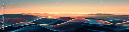 Develop a vector graphic of sound waves vibrating and curving gracefully in a wave-like style across a wide landscape.