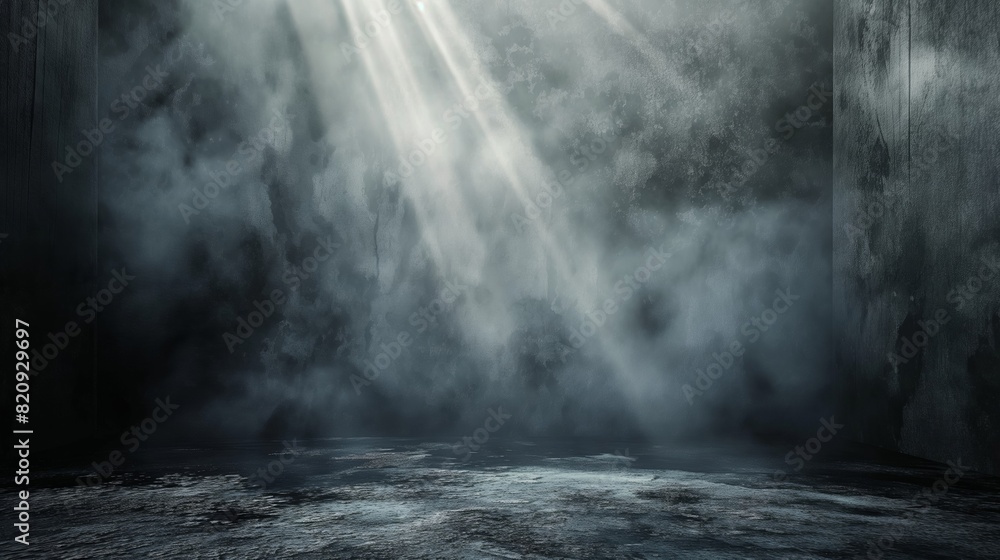 Fototapeta premium Dramatic Smoke illuminated Rough Concrete Wall with a Dark and Moody Ambience