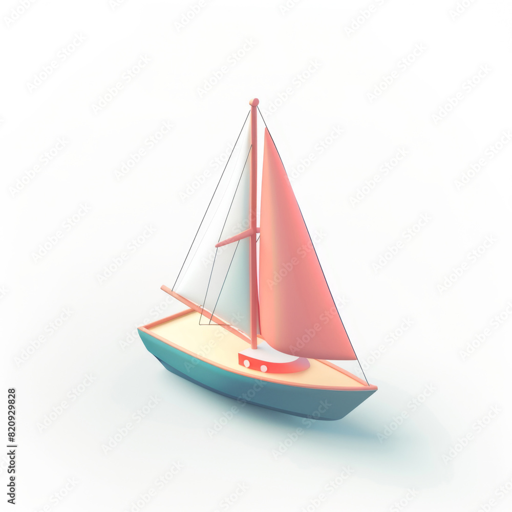 sailboat icon in 3D style on a white background sailboat icon in 3D style on a white background