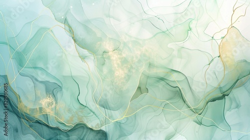 Wallpaper Mural An abstract watercolor painting, random mix of dark blues, greens, and reds, with striking glowing gold lines forming a topographical map effect. Modern, disturbingly fluid abstract background. Torontodigital.ca