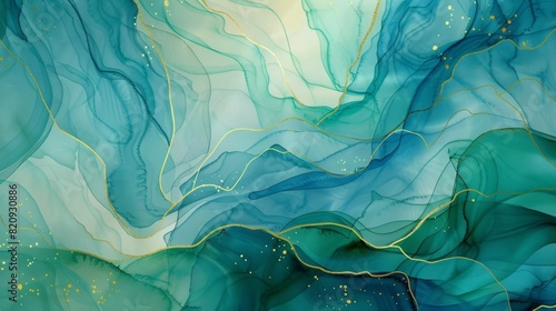 An abstract watercolor painting, random mix of dark blues, greens, and reds, with striking glowing gold lines forming a topographical map effect. Modern, disturbingly fluid abstract background.