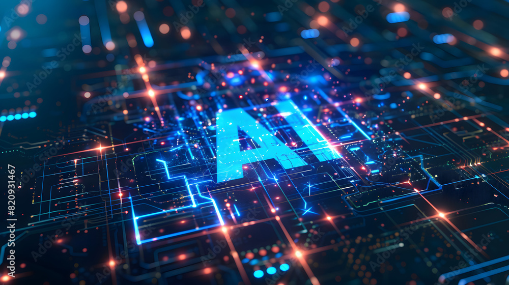 Obraz premium Artificial intelligence circuit line style. Machine learning design. Smart network digital technology. AI. illustration