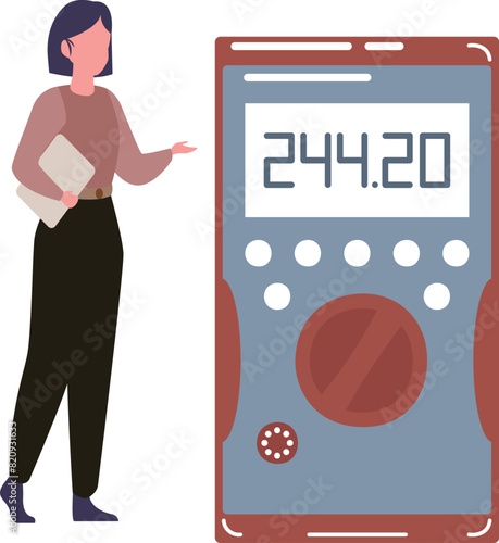 The girl is looking at the meter reading.